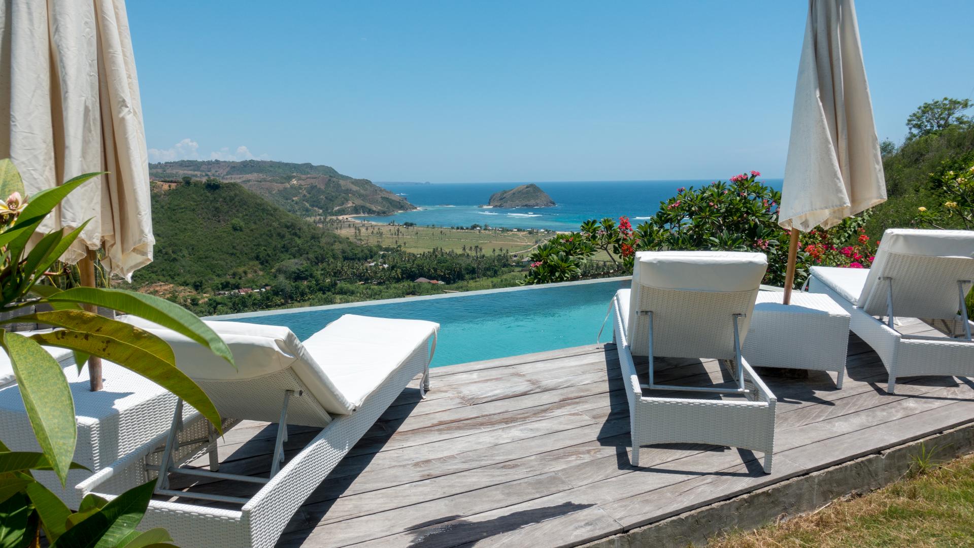 Lounge chairs and pool