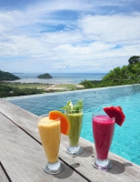 Three delicious drinks by the pool of Villa Atas Pelangi